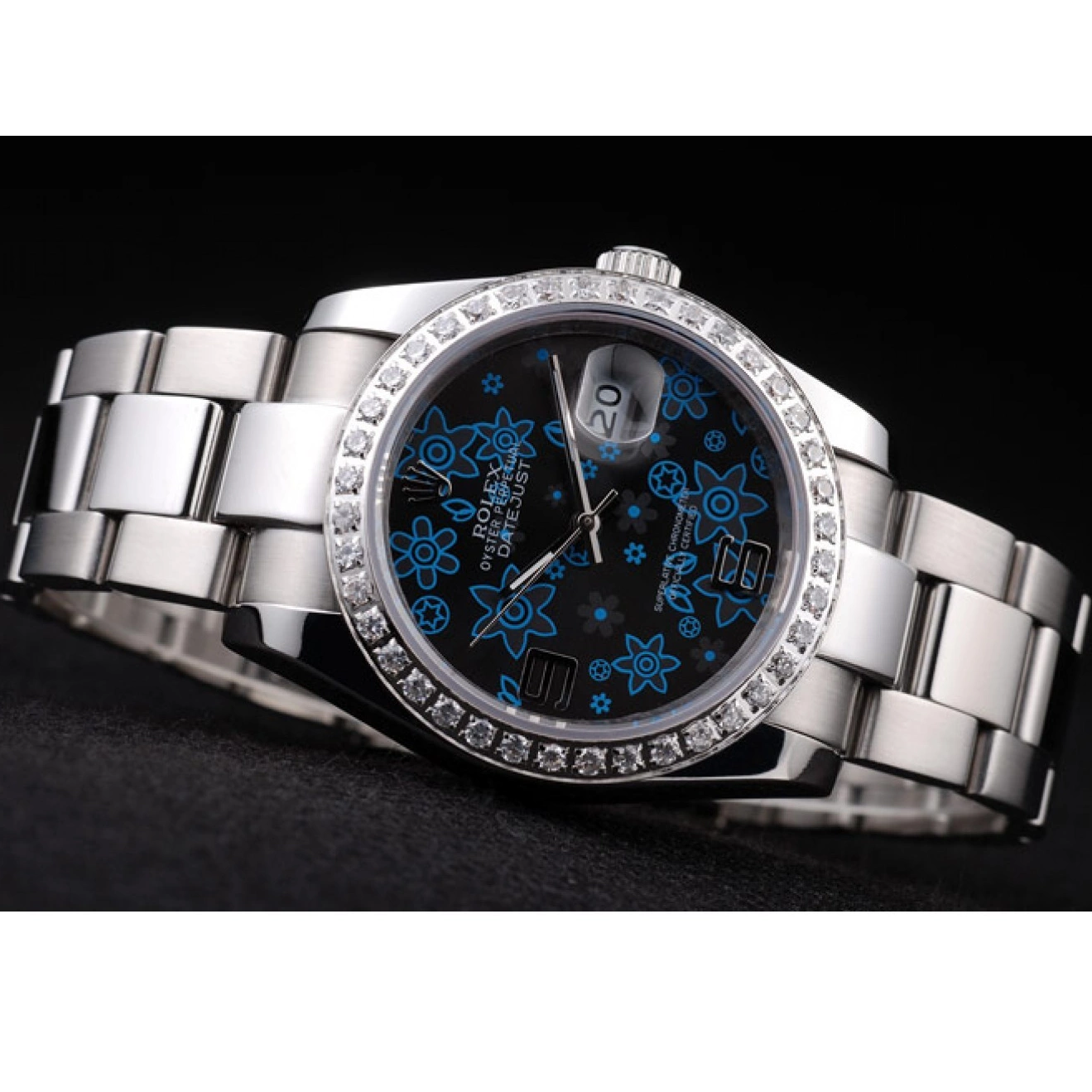 Rolex copies cheap Dial Dark Flowers Steel Rolex Datejust Blue Polished Diamond Stainless Plated 0711